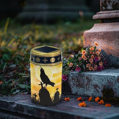 Tombstone Crow - Halloween Solar Outdoor Lights, Waterproof Solar Pathway Lights,Auto On/Off Solar Lights, Solar Garden Lights for Grave Walkway Driveway Yard
