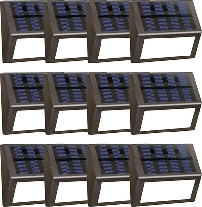 Luminara Solar Step Lights - Weatherproof Outdoor Stair Lighting, Solar-Powered Deck Lights for Patio, Garden, Pathway, Warm White Glow (12)