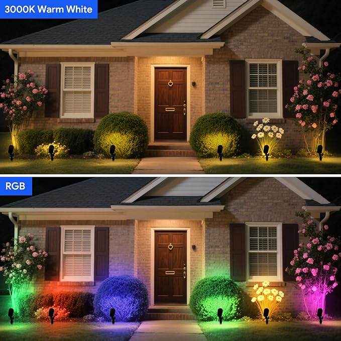 Energetic Colored Low Voltage Landscape Lights, 12W RGBW Spotlights, IP65 Waterproof Colorful Pathway Lights | Lumora