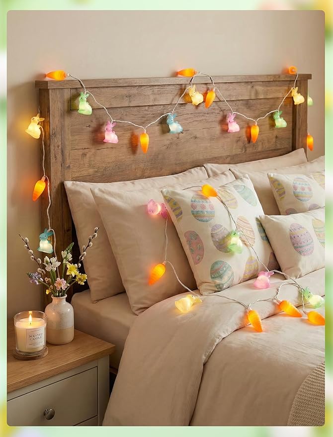 Easter Multicolor Rabbit and Carrot String Lights, 8.5Ft Plug in Spring Decorations String Lights with 10 LED Bunny and Corrt Lights for Easter Party Spring Home Garden Patio Indoor Outdoor Decor