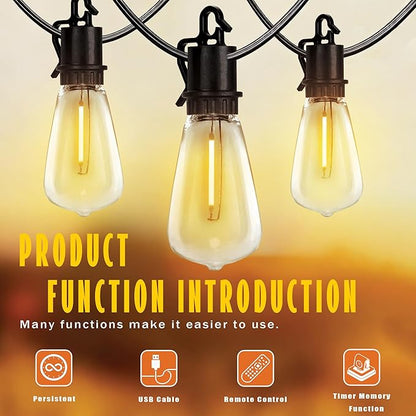 GUNABAY Outdoor Solar String Lights with Remote -100FT Wire and 50+1 LED shatterproof Bulbs,dimmable Waterproof Fairy Lights for Patio, Garden, Yard, Balcony & Party Decor