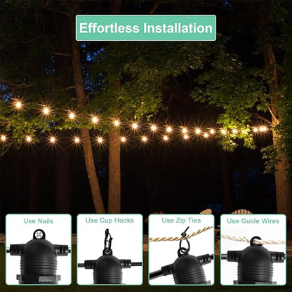 Outdoor String Lights Waterproof, 3000K Warm White 54ft Patio Lights String with 16 Led Shatterproof Bulbs,Outside Hanging Ambience Plug in String Light for Gazebo Garden Camping Porch Yard