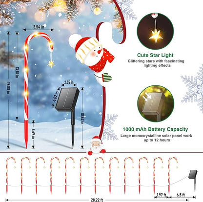 Christmas Decorations Outdoor, 24 Pack Solar Candy Cane Lights Christmas Yard Decorations with 10 Modes and Bright 144 LED, 28ft Longer Waterproof Candy Cane Pathway Lights Xmas Gift