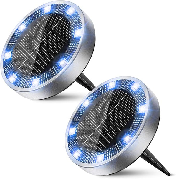 Peasur Mini Solar Ground Lights Outdoor, 2 Pack Flat Solar Powered Disc Lights, IP68 Waterproof, Anti-Rust | Lumora