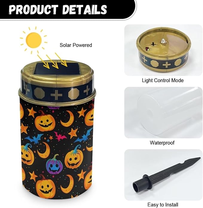 GLENLCWE Halloween Pumpkin Bat Solar Candle Lights Outdoor Lights Flameless Waterproof Solar Power Halloween Garden Lights Gift for Yard Pathway Fence Lawn Decor