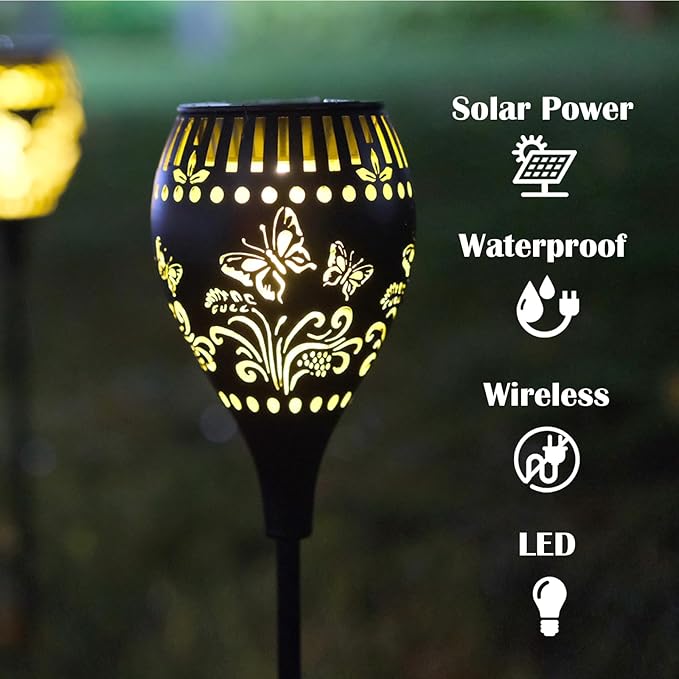 Butterfly Solar Pathway Lights Decorative - 21 inch Metal Solar Garden Lights with Warm Light Waterproof Landscape Path Light for Yard Path Patio Walkway Backyard Lawn Decor (Black, 2Pcs)