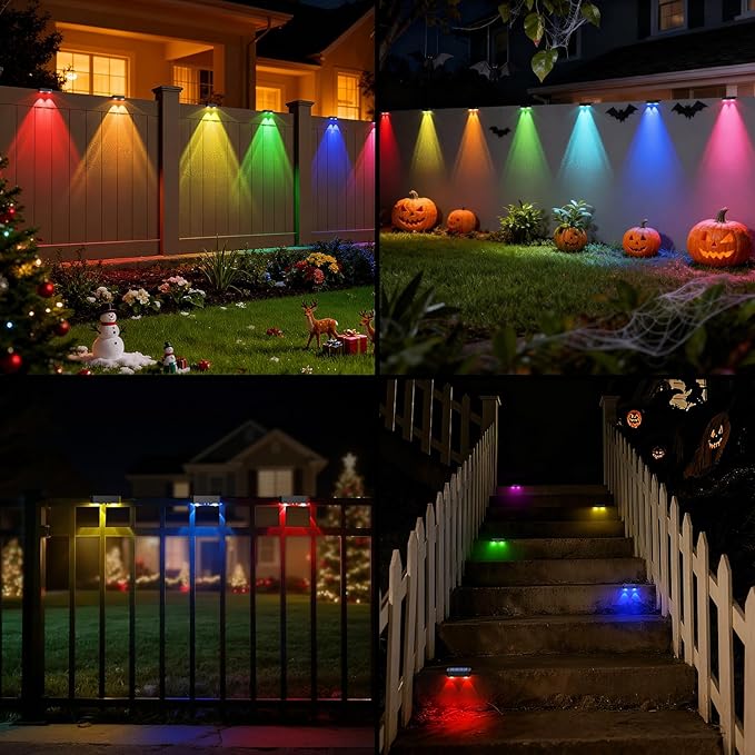 Peasur Solar Fence Lights Outdoor RGB, 2 Pack Step Light Solar Powered, Waterproof LED Deck Lights for Stairs | Lumora