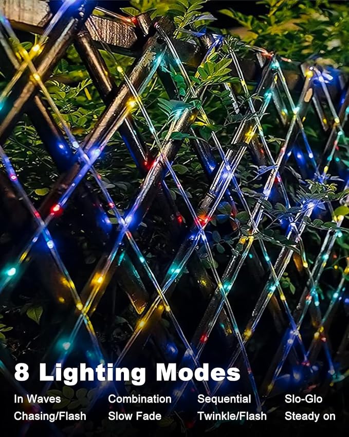 btfarm 2 Pack Solar Rope Lights Outdoor, 120LED 46FT Solar String Lights Outside Waterproof, 8 Lighting Modes Tree Tube Fairy Light Solar Powered for Garden Christmas Yard Party Decoration, Multicolor