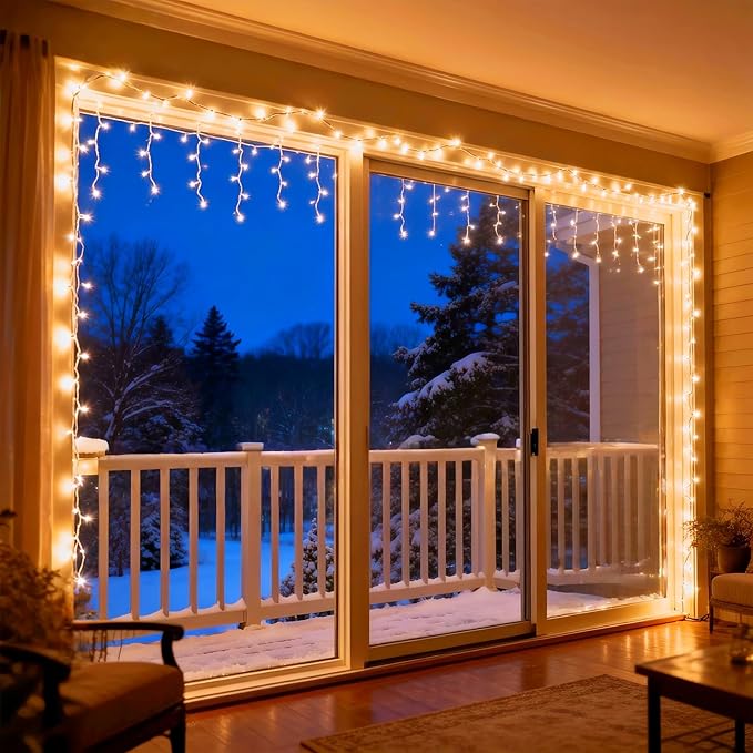 Warm White Icicle Lights 11.5 FT, UL Listed and Commercial Grade 100 LED Christmas Lights, for Indoor and Outdoor Party, Patio, Courtyard, Window, Fence, Trees.