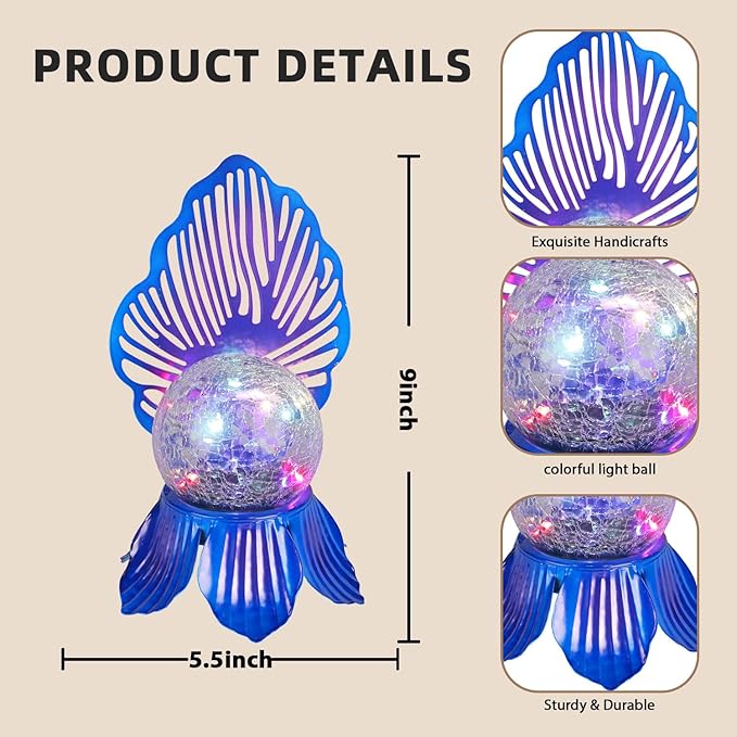 Solar Lights Outdoor Flower Garden Decor with Crackle Glass Globe Lights, Metal Flowers for Outside Yard Lawn Patio Porch Pathway Tabletop, Housewarming Gifts for Mom Women