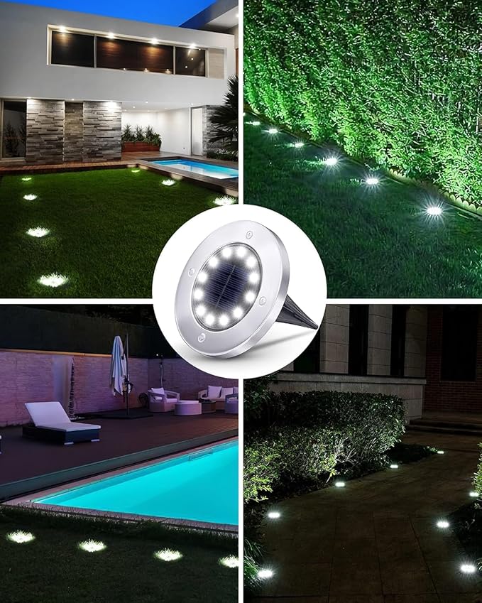 HOUSEOFLED Solar Ground Lights 12 Pack, Waterproof IP65 In-Ground Outdoor Landscape Lights, Warm White, for | Lumora