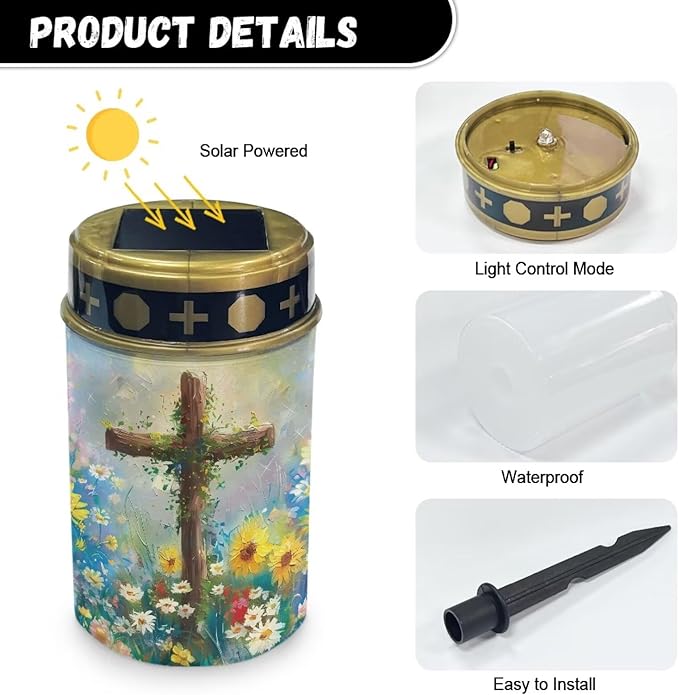 ZOUTAIRONG Solar Cross for Cemetery Grave Solar Garden Lights Solar Lights Outdoor Waterproof Powered Solar Pathway Lights Outdoor Cemetery Solar Lights for Grave 6 Pack Solar Lights