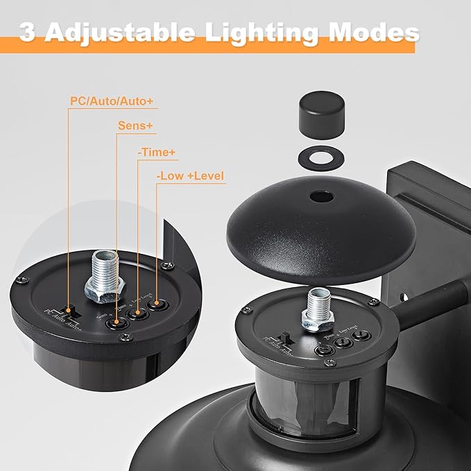 OKELI Motion Sensor Outdoor Wall Lights-Dusk to Dawn Porch Light,Black Outdoor Lights Fixture,3 Lighting Modes Waterproof Anti-Rust Outdoor Lights for House Porch Garage (2 Pack