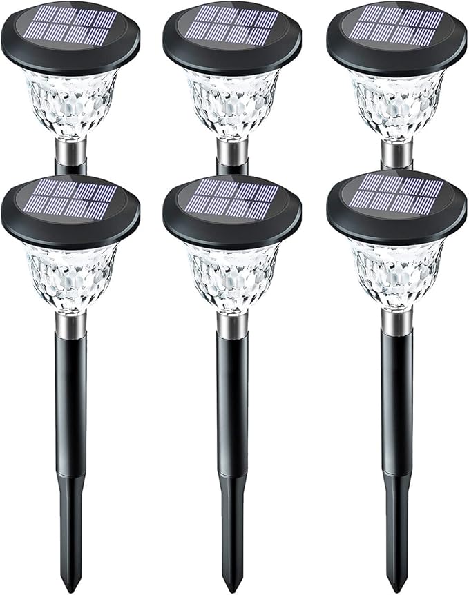 Solar Pathway Lights 6 Pack, Garden Landscape Lights with Colorful & Warm White Light - Automatic Solar Charging, IP65, Ideal Yard Decorations Backyard De