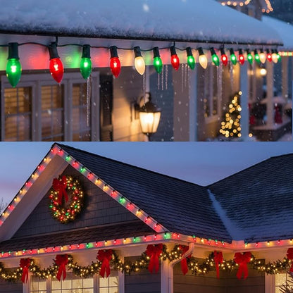 25FT C9 Christmas Lights Outdoor,Red White Green Christmas Lights with 26 Bulbs(1 Spare),C9/ E17 Base,Vintage Colored String Light for Garden, Yard, Party, Xmas Tree Decorations