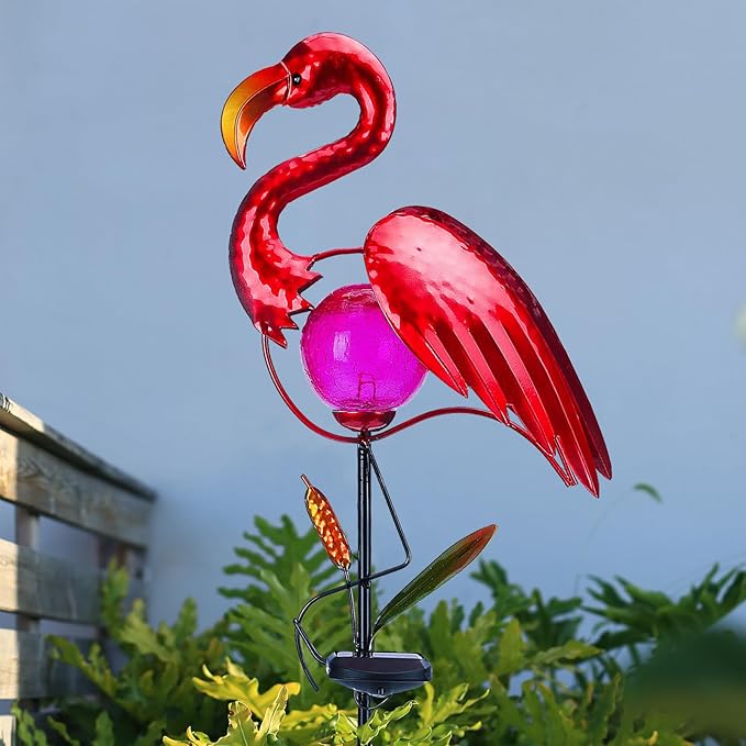 Starryfill Flamingo Solar Stake, 42inches Height Metal Flamingo Garden Decoration with LED Warm White Light for Gift Yard Pathway Patio Outdoor Lover