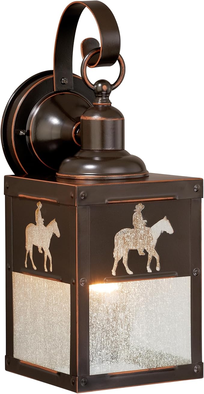VAXCEL Trail 13 in. H 1-Light Burnished Bronze Rustic Cowboy Outdoor Wall Sconce Made of Durable Steel, Clear | Lumora
