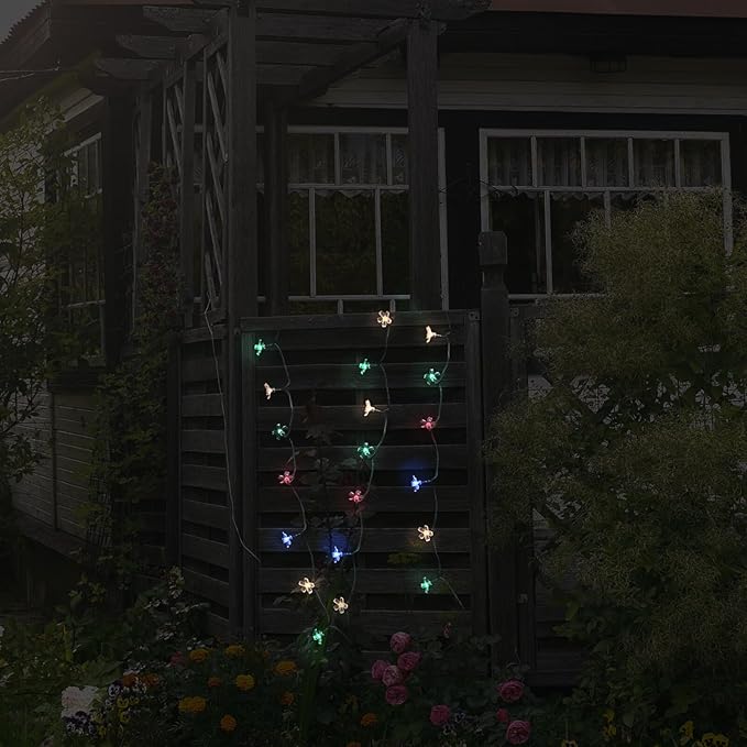 Lurrose Solar-Powered Cherry Blossom String Lamp LED Outdoor Flower-Shaped Decorative Lights with Modes for Garden Patio Wedding Party Festival