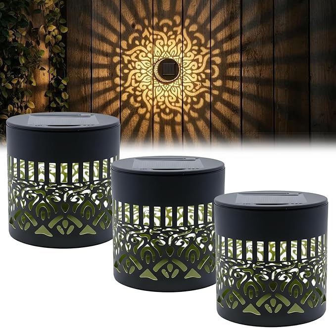 Decorative Solar Mandala Lights,Waterproof Metal Solar Powered Outdoor Lights,Mandala Fence Wall Lights for Deck,Step,Patio,Garden,Backyard & Yard Decor (3PCS)