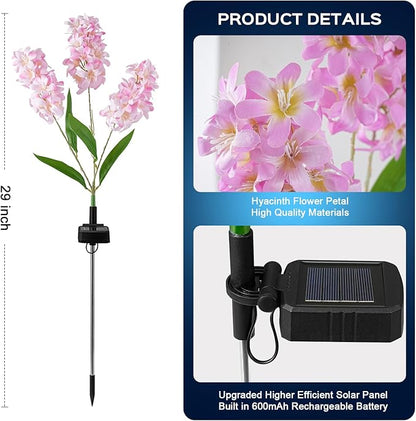 4 Pack Solar Garden Lights Outdoor, Colorful LED Waterproof Solar Powered Hyacinth Flowers Landscape Lights for Outside Yard, Patio, Pathway Decorative, Décor, Gifts, Two Lighting Modes