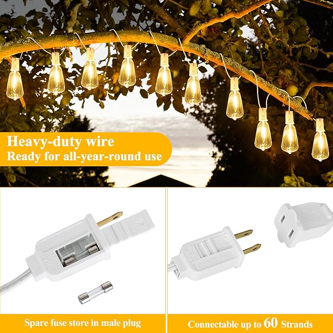Brightever Outdoor String Light 25 FT, ST38 Patio Lights with 13 Edison Bulbs, Waterproof Connectable Hanging | Lumora