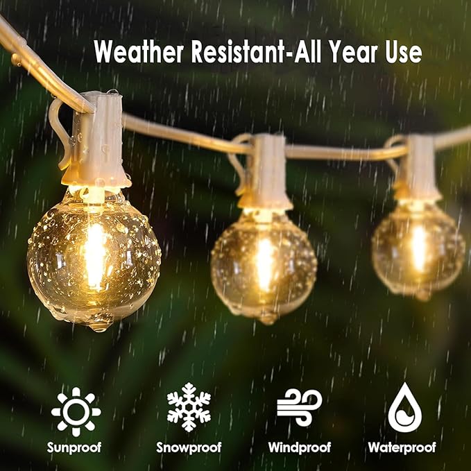 200 Feet White String Lights for Outside G40 Patio Lights Waterproof with 100+4 Replaceable Shatterproof Warm Yellow Globe Bulbs for Wedding Pergola Porch Backyard, White Cord, Linkable