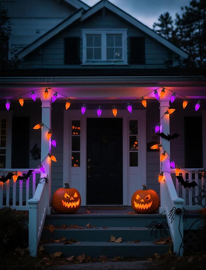 26FT Halloween String Lights Outdoor, 50 C7 LED Orange String Lights, Plug-in Halloween Patio Decorative Lights for Indoor Christmas Backary Porch House Holiday Party Decor