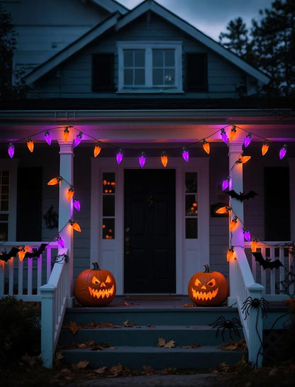 26FT Halloween String Lights Outdoor, 50 C7 LED Orange String Lights, Plug-in Halloween Patio Decorative Lights for Indoor Christmas Backary Porch House Holiday Party Decor