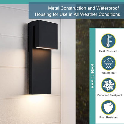 Dusk to Dawn Outdoor Lighting Fixture Wall Mount,Modern Integrated LED 2-Light 17W, Exterior Sensor Front Porch Light,Textured Black,Anti Rust Outside Wall Lights for House,Doorway,Garage