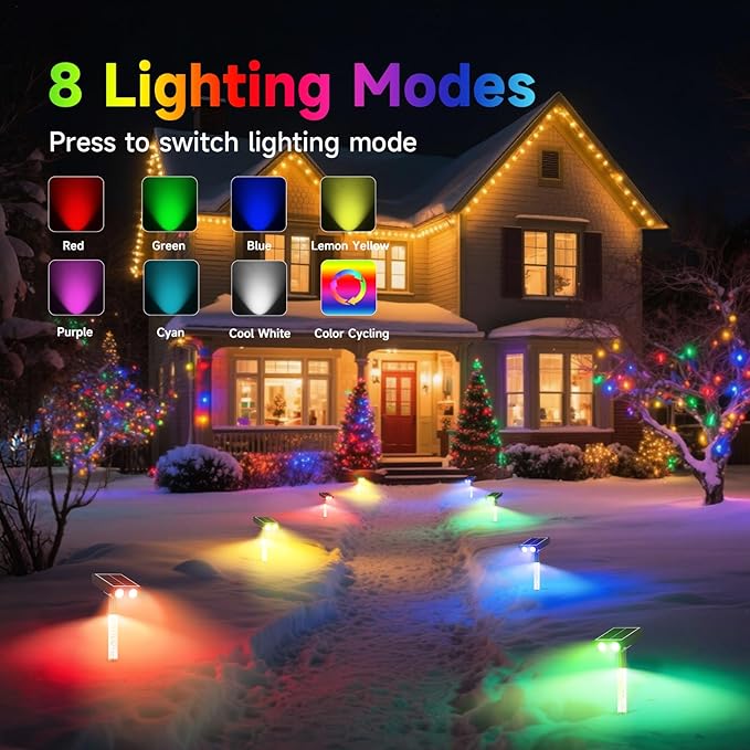 Color Changing Solar Spot Lights Outdoor with PC Light Guide Column, 8 Lighting Modes Christmas Outdoor Spotlight | Lumora