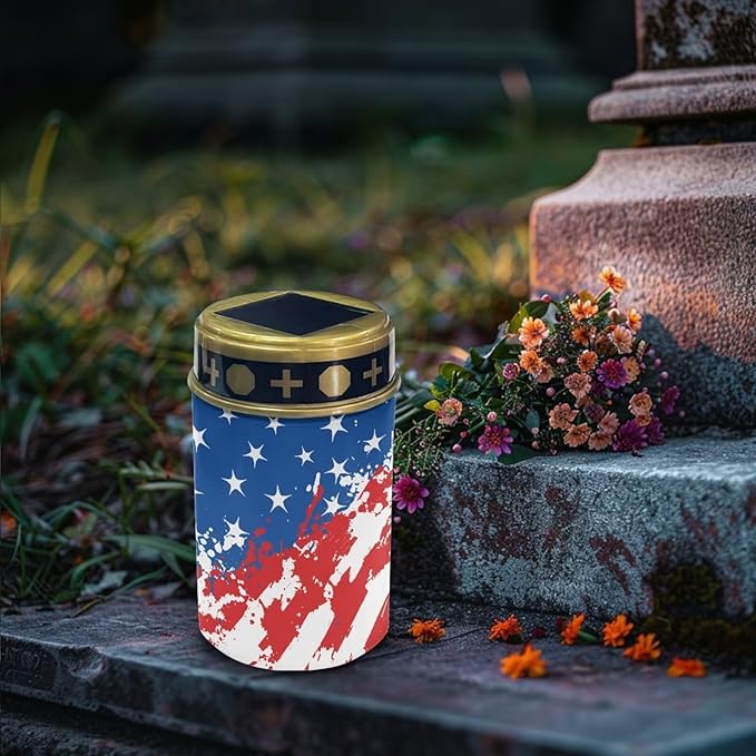 Outdoor Garden Solar Lights American Flag Waterproof Solar Powered Lights Multipurpose Memorial Cemetery Decorations