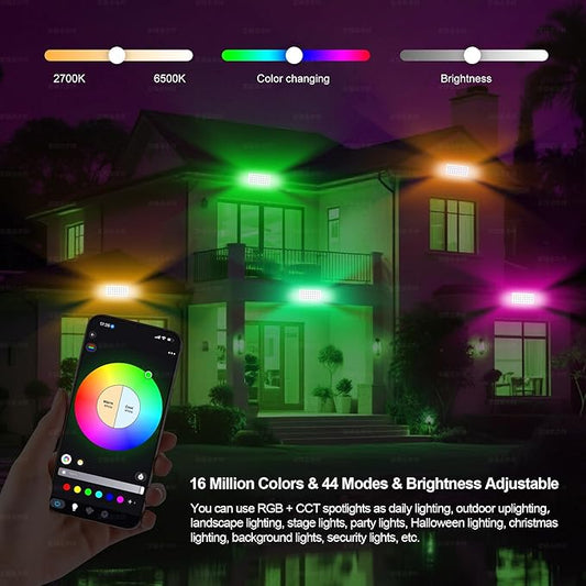 Smart Flood Light, Outdoor LED Light Bar, RGBCW Color Changing, 2700K-6500K Dimmable, IP65 Waterproof, App & Voice Control, Music Sync, Group Timer, Wall Washer Landscape Spotlight