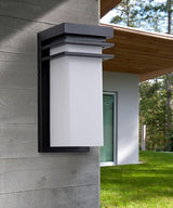 Modern Outdoor Wall Lights, Front Porch Lights Wall Mount with White Frosted Glass, Black Exterior Wall Lamps for | Lumora