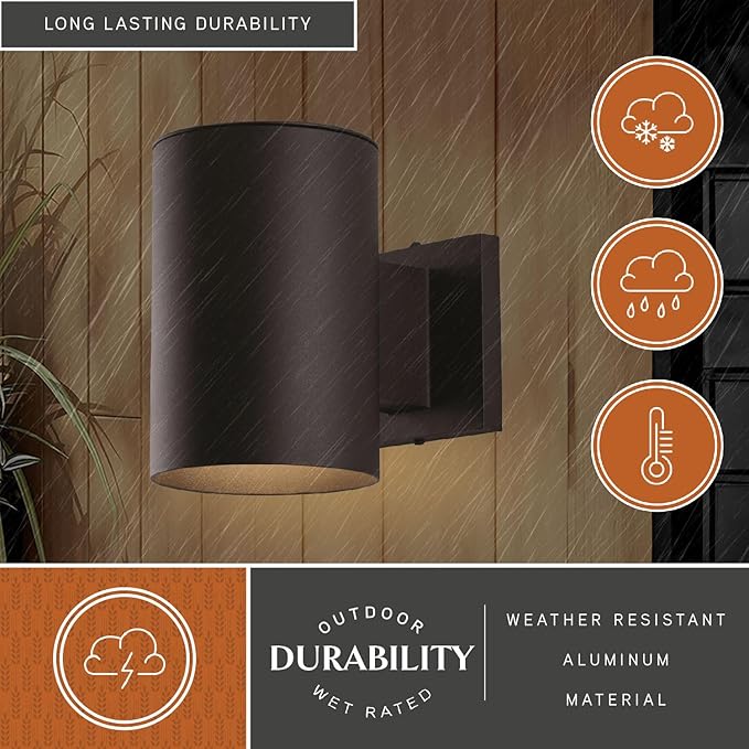 VAXCEL Chiasso Modern Outdoor Porch Light, 5" W x 7.25" H Black Cylinder Wall Sconce, Waterproof Dark Sky Wall | Lumora