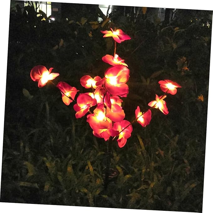 2pcs Solar Garden Ground Plug Light Purple Orchid Shape Outdoor Solar Pathway Lamp for Lawn Driveway and Landscape and Easy to Install
