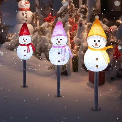 Solar Christmas Pathway Lights Outdoor Decor, Set of 3 Led Snowman Stake Lights, Waterproof Walkway Landscape Light for Winter Yard, Garden, Solar Christmas Decorations