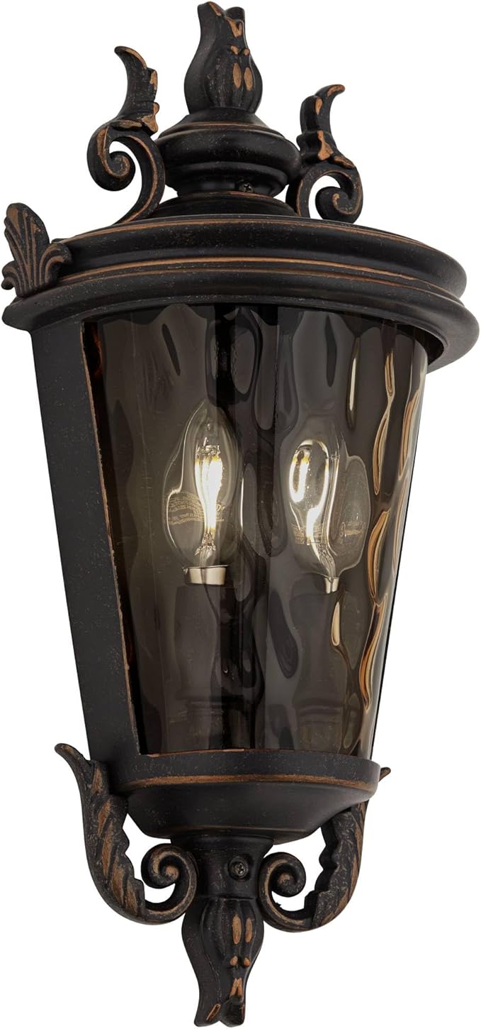 John Timberland Casa Marseille Vintage Outdoor Wall Light Fixture Veranda Bronze 17" Champagne Hammered Glass for | Lumora