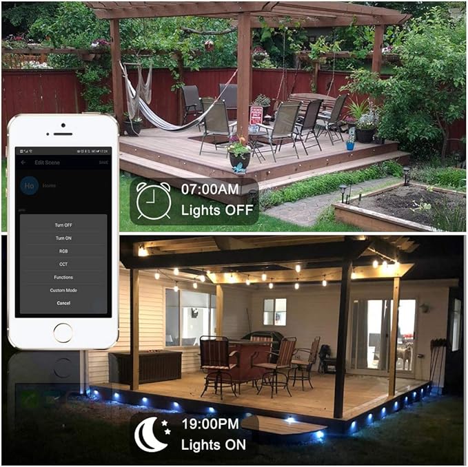Aluminum Deck Stair Lights Kit, Φ1.02inch Wireless Smart Phone Control Low Voltage RGB Step Lights Waterproof Outdoor Deck Rail Stairs Fence Yard Landscape Lighting, Fit for Alexa, Google Home