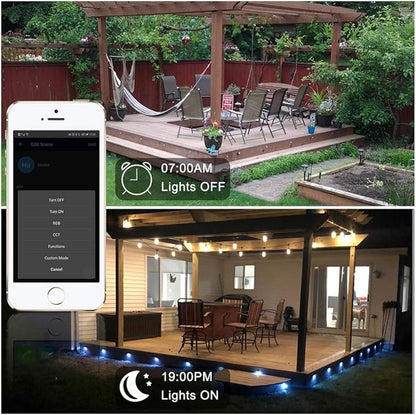 Aluminum Deck Stair Lights Kit, Φ1.02inch Wireless Smart Phone Control Low Voltage RGB Step Lights Waterproof Outdoor Deck Rail Stairs Fence Yard Landscape Lighting, Fit for Alexa, Google Home