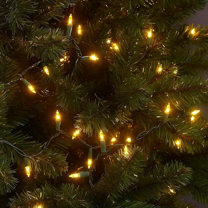 Novelty Lights 50 Feet 100 Bulbs Traditional Incandescent Mini Lights, Yellow on Green Wire with 6" Spacing, Commercial Grade and UL Listed for Indoor/Outdoor Use, End-to-End Connectable