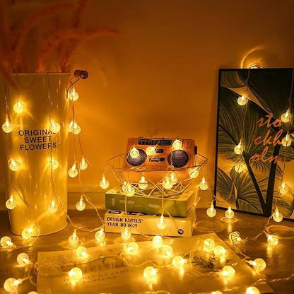Festival Lights, Battery Powered Fairy Lights 33ft 80LED, Outdoor Waterproof String Lights with Remote, 8 Modes for Indoor, Garden, Patio, Camping, Xmas Decor (Warm Crystal Ball D)