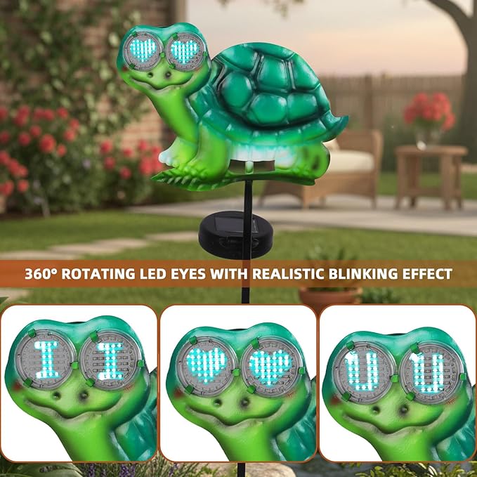 Turtle Decorative Garden Stakes with White LED Lights Display I Love U, 39.3" Solar Turtle Garden Decor Outdoor for | Lumora