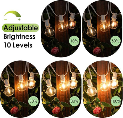 Mlambert 48Ft Solar String Lights, Outdoor Waterproof Patio Lights with 18 Shatterproof G40 Bulbs(1 Spare), Led Light for Backyard-White Wire