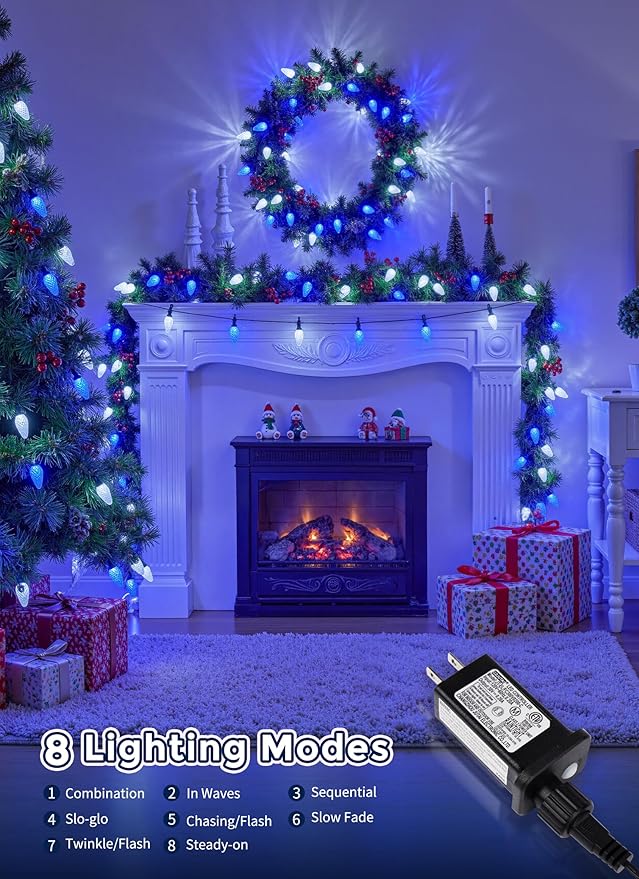 C9 LED Christmas Lights Outdoor, 81 Feet 100 LED String Lights with Timer & 8 Light Mode, Waterproof Connectable | Lumora