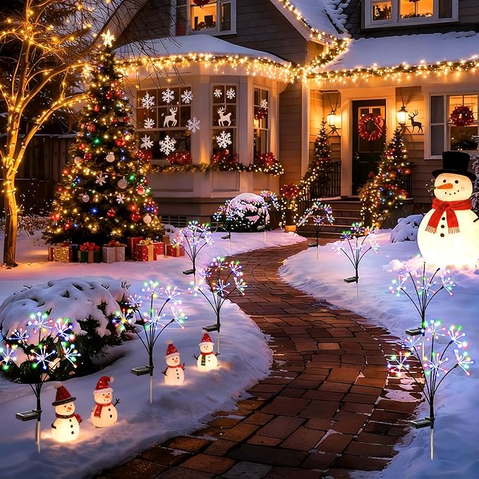 Solar Christmas Lights Outdoor, Solar Garden Decor, Outdoor Christmas Decorations, Gardening Supplies, Solar Powered Lights Waterproof for Yard Patio, Fairy Decor Firwork(2 Pack Multi-Colored)