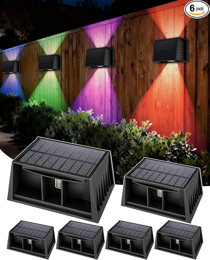 CORESLUX Solar Fence Lights Outdoor, Up and Down Outdoor Wall Lights, IP65 Waterproof Solar Powered, Color Changing Warm Cool Solar Sconce Lights for Backyard/Railing/Wall/Step/Patio, 6PCS