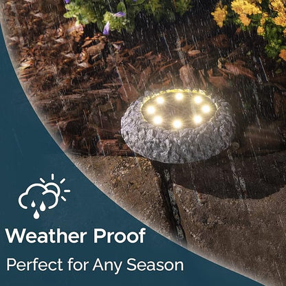 Morvat Grey Rock Solar Lights Outdoor Waterproof | Decorative Disk Lights for Outdoor Pathway | Garden Stones with Stone-Like Texture & IP44 Weatherproof Rating | Rock Solar LED Lighting, 6 Pack