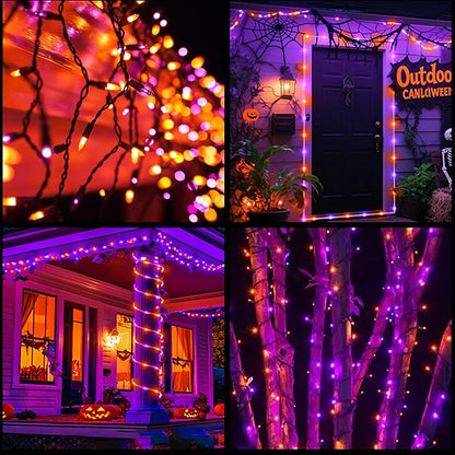 YULETIME Orange and Purple Wide Angle LED Christmas Lights 200 Count 50 ft, Pack of 2 Strands 25 ft 100 Lights UL Certified String Light Set (Orange & Purple)
