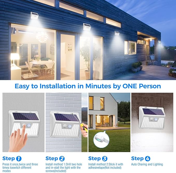 Solar Lights Outdoor Waterproof, 10 Pack 140LED Ultra-Bright Motion Sensor Light, 3 Modes Solar Powered Fence Lights, Solar Security Wall Lights for Garden Yard Outside(Cool White)