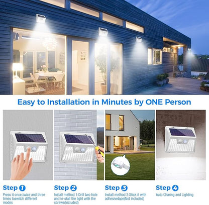Solar Lights Outdoor Waterproof, 10 Pack 140LED Ultra-Bright Motion Sensor Light, 3 Modes Solar Powered Fence Lights, Solar Security Wall Lights for Garden Yard Outside(Cool White)